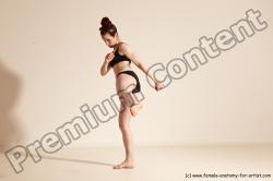 Underwear Martial art Woman White Moving poses Slim medium brown Dynamic poses Academic